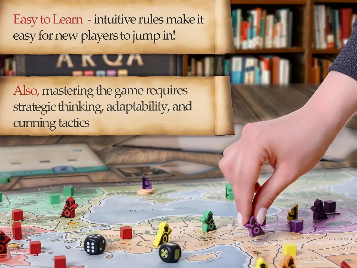 A player placing a wooden warrior unit onto the ARQA game board